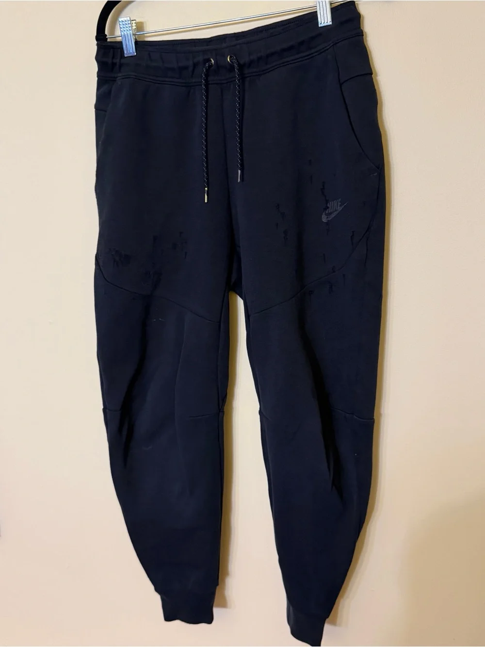 Nike Tech Fleece Joggers Sweatpants Black Small Distressed Pockets Drawstring